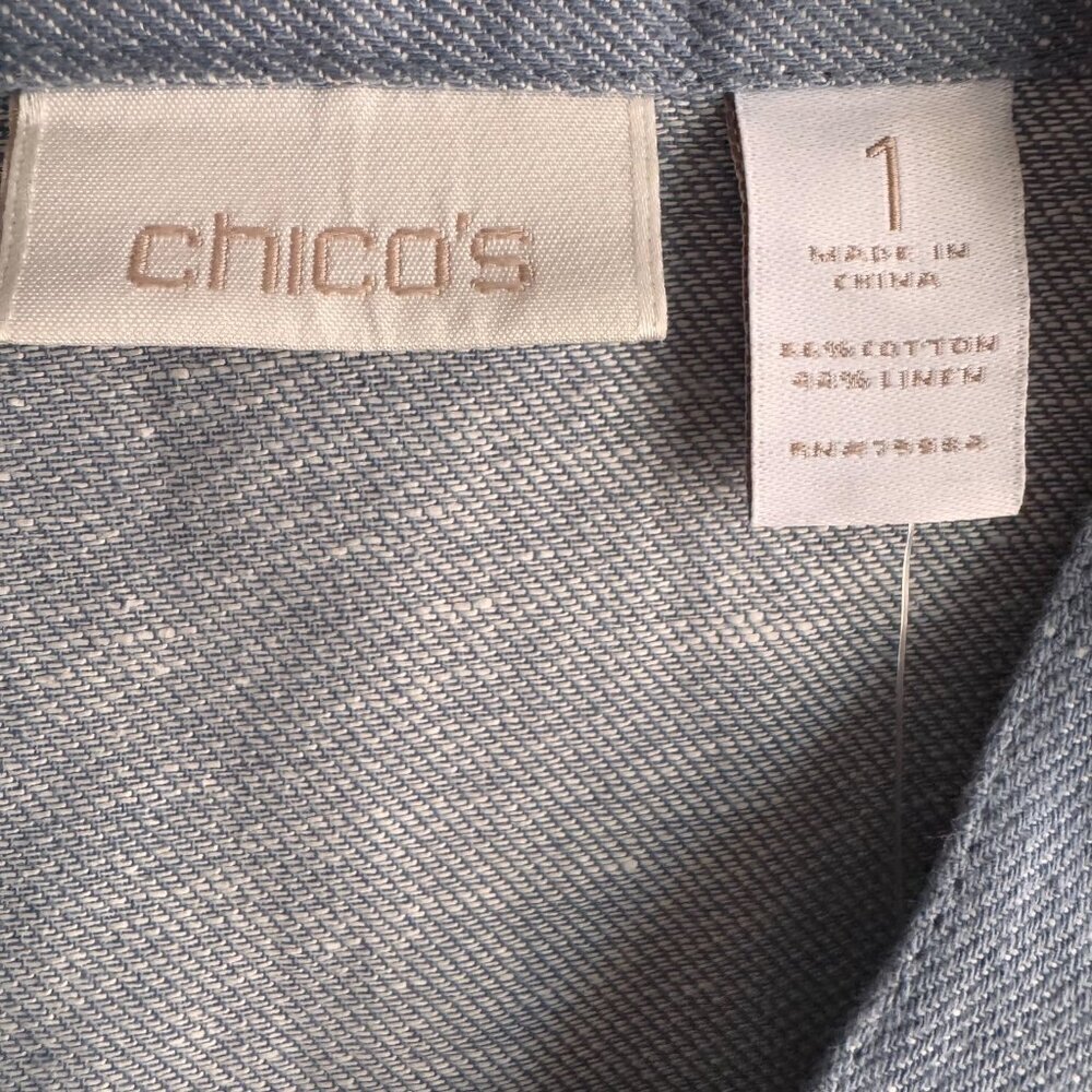Chico's Womens Blazer Size 1 Blue Cotton Linen Blend Military Style - Picture 3 of 7